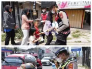 Senyum Warga Cianjur Terlihat di Tengah Pembagian Masker oleh Polisi